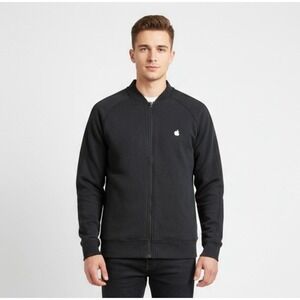 Apple Bomber Jacket Black Zip Up Sweatshirt Men's Size M